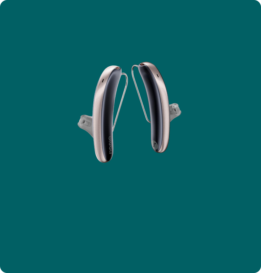 Exemple de prothèse auditive très discrète de type mini-contour RIC disponible chez Aures